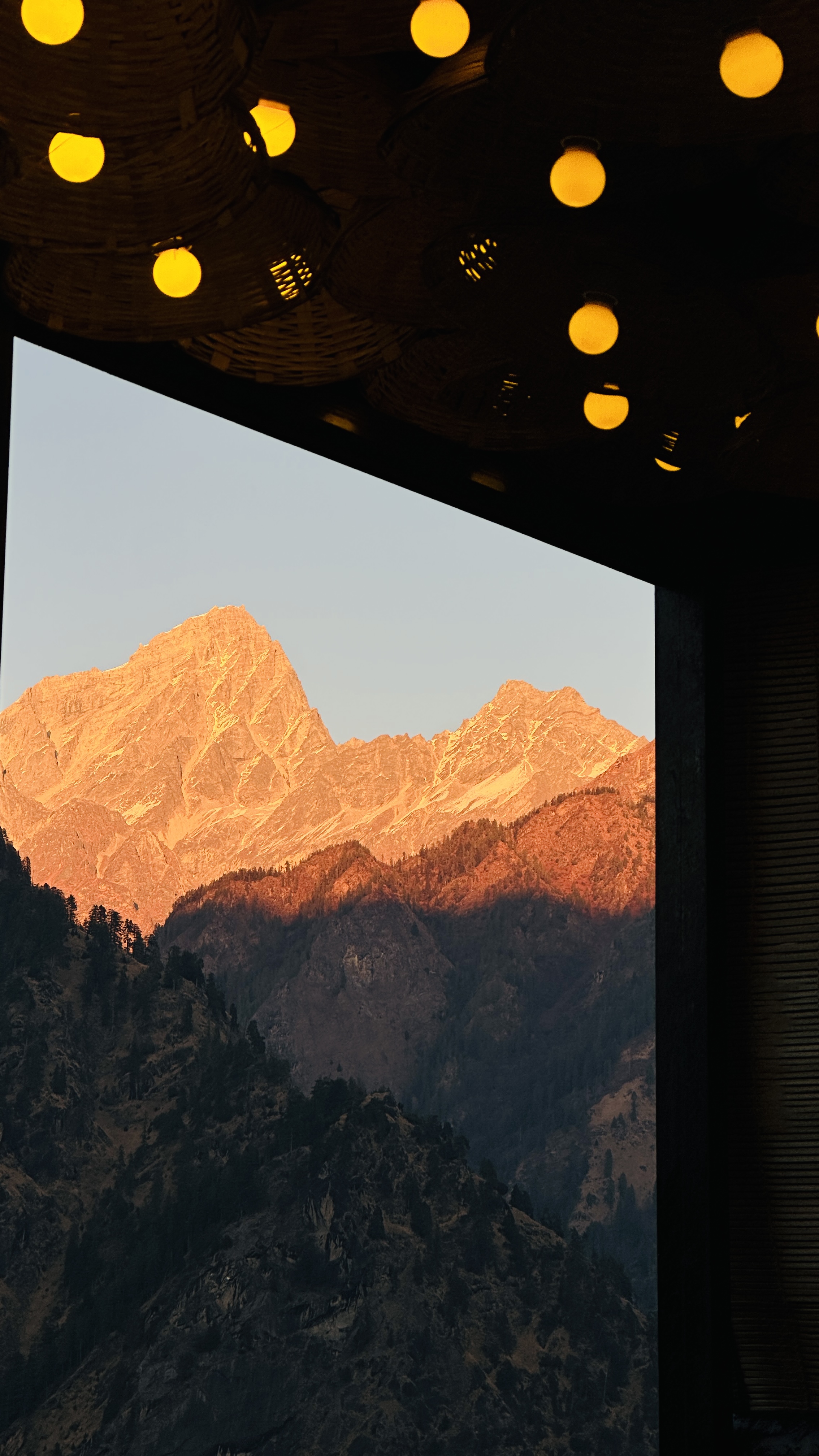 Sunset over the Himalayas framed through the dome ceiling